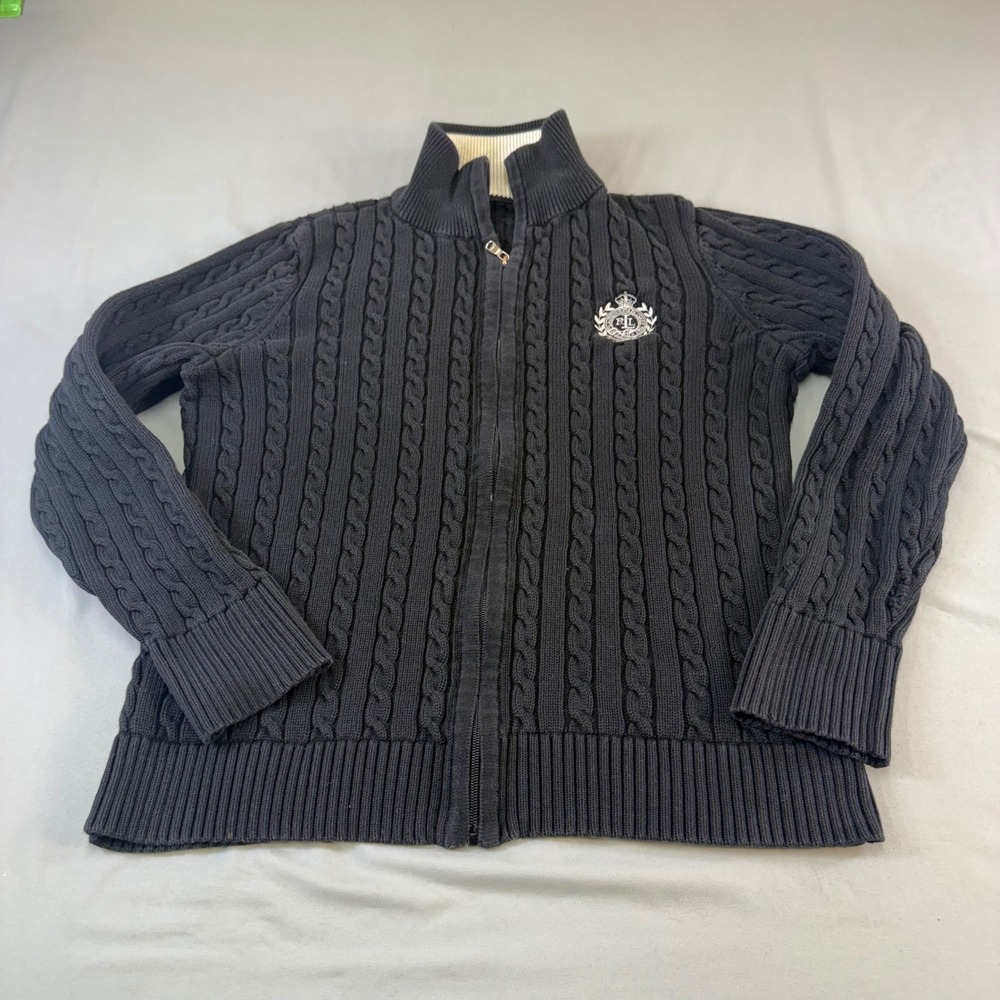 Ralph Lauren women's black Cable Knit Full Zip Crest Cardigan Sweater Large‎ - Picture 13 of 16